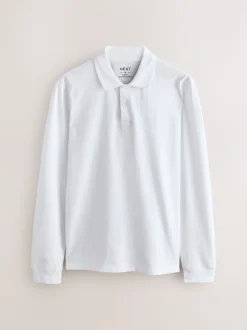 Blanc - Slim Fit (Slim Fit) - Polo à manches longues en piqué