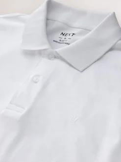 Blanc - Slim Fit (Slim Fit) - Polo à manches longues en piqué