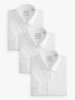 Blanc - Slim Fit (Slim Fit) - Lot de 3 chemises élégantes faciles d’entretien à manchette simple