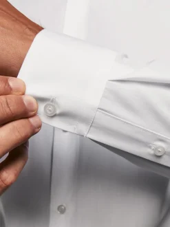 Blanc - Slim Fit (Slim Fit) - Lot de 3 chemises élégantes faciles d’entretien à manchette simple