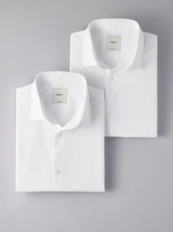 Blanc - Slim Fit (Slim Fit) - Lot de 2 chemises élégantes à manches courtes facile d’entretien