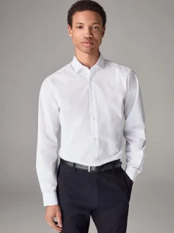 Blanc - Slim Fit (Slim Fit) - Chemises intelligentes faciles d’entretien à poignets simples