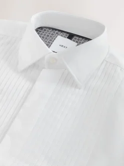 Blanc - Slim Fit (Slim Fit) - Chemise robe à plastron plissé et double poignet