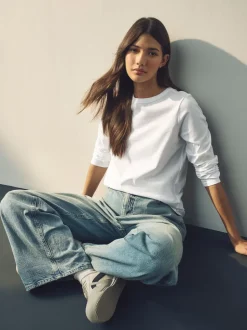 Blanc - T-shirt à manches longues de cou d'équipage