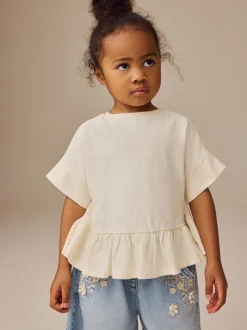 Blanc - T-shirt péplum à manches courtes (3mois-7ans)
