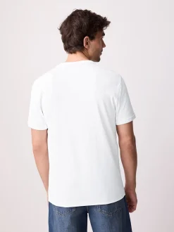 Blanc - T-shirt ras du cou côtelé à manches courtes