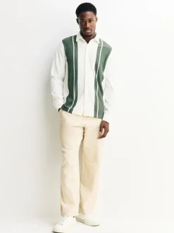 Blanc / Vert sauge - Chemise rayée en jersey Manches courtes