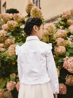 Blanc - Veste en jean à épaules volantées (3-16ans)