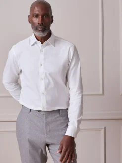 Blanc avec liseré - Slim Fit (Slim Fit) - Chemise Signature texturée à manches longues