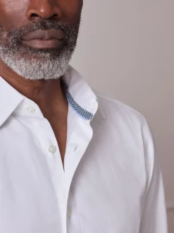 Blanc avec liseré - Slim Fit (Slim Fit) - Chemise Signature texturée à manches longues