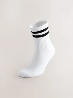 Blanc avec Noir Rayé - Lot de 4 chaussettes de sport