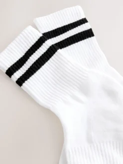 Blanc avec Noir Rayé - Lot de 4 chaussettes de sport