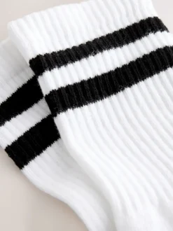Blanc avec Noir Rayé - Lot de 4 chaussettes de sport