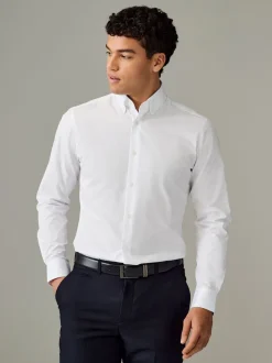 Blanc col boutonné - Slim Fit (Slim Fit) - Chemises intelligentes faciles d’entretien à poignets simples