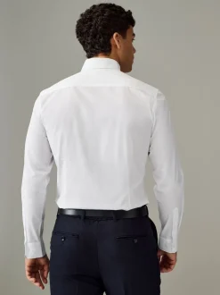 Blanc col boutonné - Slim Fit (Slim Fit) - Chemises intelligentes faciles d’entretien à poignets simples