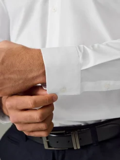 Blanc col boutonné - Slim Fit (Slim Fit) - Chemises intelligentes faciles d’entretien à poignets simples