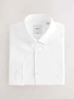 Blanc col boutonné - Slim Fit (Slim Fit) - Chemises intelligentes faciles d’entretien à poignets simples