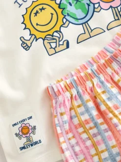 Blanc écru - Ensemble haut à manches courtes et pantalon tonneau Smiley (3mois7ans)