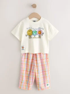 Blanc écru - Ensemble haut à manches courtes et pantalon tonneau Smiley (3mois7ans)
