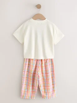 Blanc écru - Ensemble haut à manches courtes et pantalon tonneau Smiley (3mois7ans)