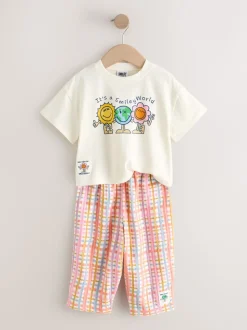 Blanc écru - Ensemble haut à manches courtes et pantalon tonneau Smiley (3mois7ans)