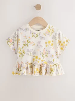Blanc écru à fleurs - T-shirt péplum à manches courtes (3mois-7ans)