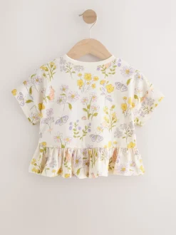 Blanc écru à fleurs - T-shirt péplum à manches courtes (3mois-7ans)