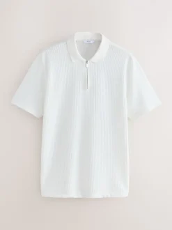 Blanc écru - Polo texturé élégant à col zippé