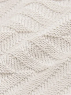 Blanc écru - Pull à col rond en coton riche à torsades coupe classique