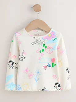 Blanc écru - T-shirt à manches longues en côtes (3mths-7yrs)