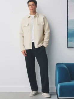 Blanc écru - Veste-chemise en jersey sergé à boutons-pression