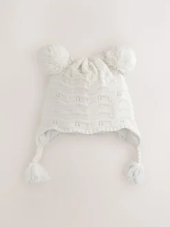 Blanc en maille - Chapeau de trappeur à double pompon en pointelle pour bébé (0mois2ans)