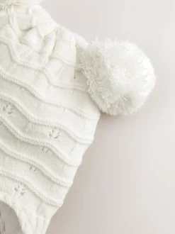 Blanc en maille - Chapeau de trappeur à double pompon en pointelle pour bébé (0mois2ans)