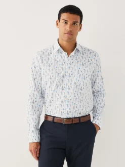 Blanc et bleu à fleurs - Chemise à manches longues