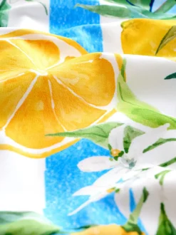 Blanc et Bleu rayé imprimé citron - DD Maillot de bain coupe ventrale Col dégagé