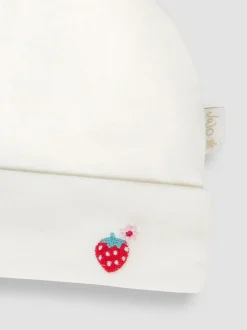 Blanc motif fraise - Bonnet bébé JoJo Maman Bébé en coton brodé