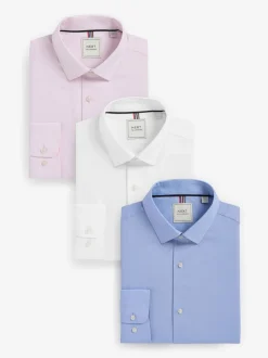 Blanc/Bleu - Lot de 3 chemises élégantes Coupesoles Easy Care texturées à poignets simples