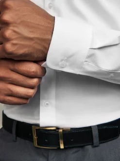 Blanc/Bleu - Lot de 3 chemises élégantes Coupesoles Easy Care texturées à poignets simples