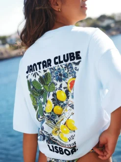 Blanc/Bleu - T-shirt de plage imprimé graphique