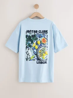 Blanc/Bleu - T-shirt de plage imprimé graphique