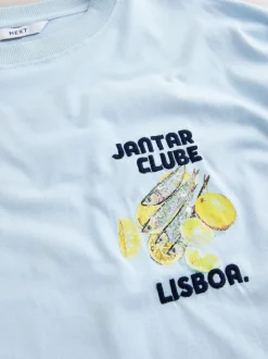 Blanc/Bleu - T-shirt de plage imprimé graphique