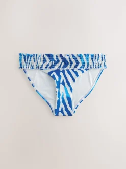 Blanc/Bleu zèbre - Bas de bikini froncé à jambes montantes