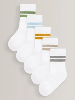 Blanc/neutres - Cushioned Semelle intérieure Cotton Rich Ribbed Tipped Chaussettes 5 Lot