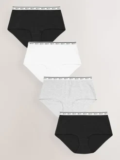 Blanc/Noir/Gris - Lot de 4 culottes à logo en coton