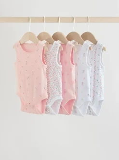 Blanc/Rose - Paquet de bodys pour bébé avec gilet 5