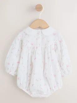 Blanc/rose à petites fleurs - Ensemble de barboteuses Bébé Bloomer 2 pièces avec collants (0mois-3ans)
