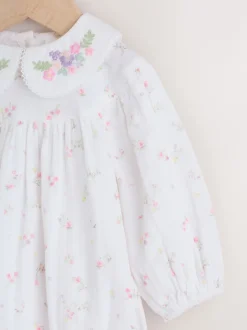 Blanc/rose à petites fleurs - Ensemble de barboteuses Bébé Bloomer 2 pièces avec collants (0mois-3ans)