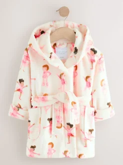 Blanc/rose imprimé ballerine - Robe de chambre en polaire (9 mois à 16 ans)