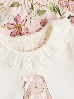 Blanc/Rose/Lapin/Floral - Ensemble haut à manches longues et legging bébé (0mois-2ans)