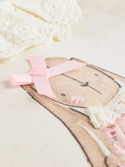 Blanc/Rose/Lapin/Floral - Ensemble haut à manches longues et legging bébé (0mois-2ans)